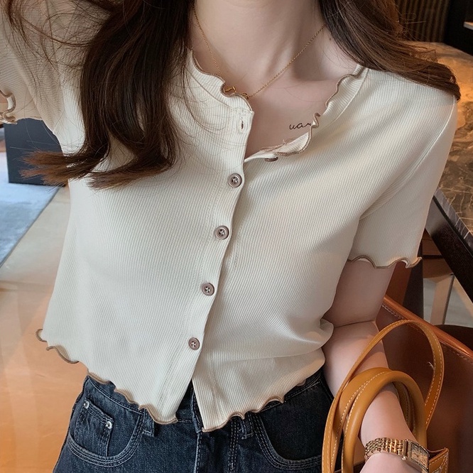 【ZHELIHANGFEI】 Áo Cardigan Dệt Kim Tay Ngắn Thời Trang