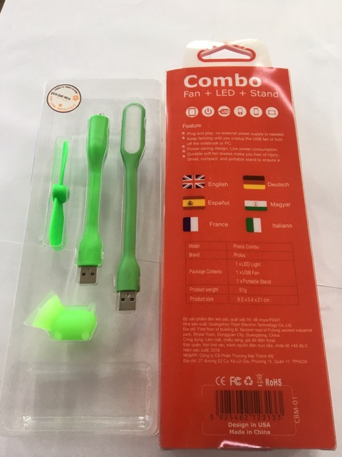 Combo đèn led + quạt + giá đỡ điện thoại