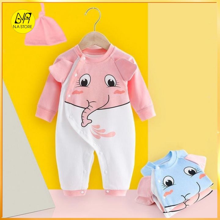Body Dài Tay cho bé trai gái kèm mũ mẫu quần áo trẻ em sơ sinh hình Thú siêu cưng chất Cotton Mềm Mịn từ 3-12kg