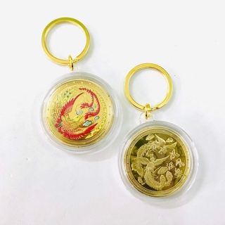 Móc Khóa Xu Phụng Hoàng Lửa In Màu Vàng; mỗi chi tiết trên đồng xu được in màu 3D nổi bật; chạm khắc chi tiết- SP005323