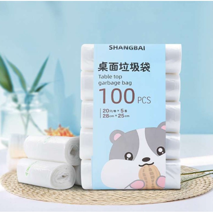 Bộ 100 túi rác size nhỏ dành cho thùng rác để bàn