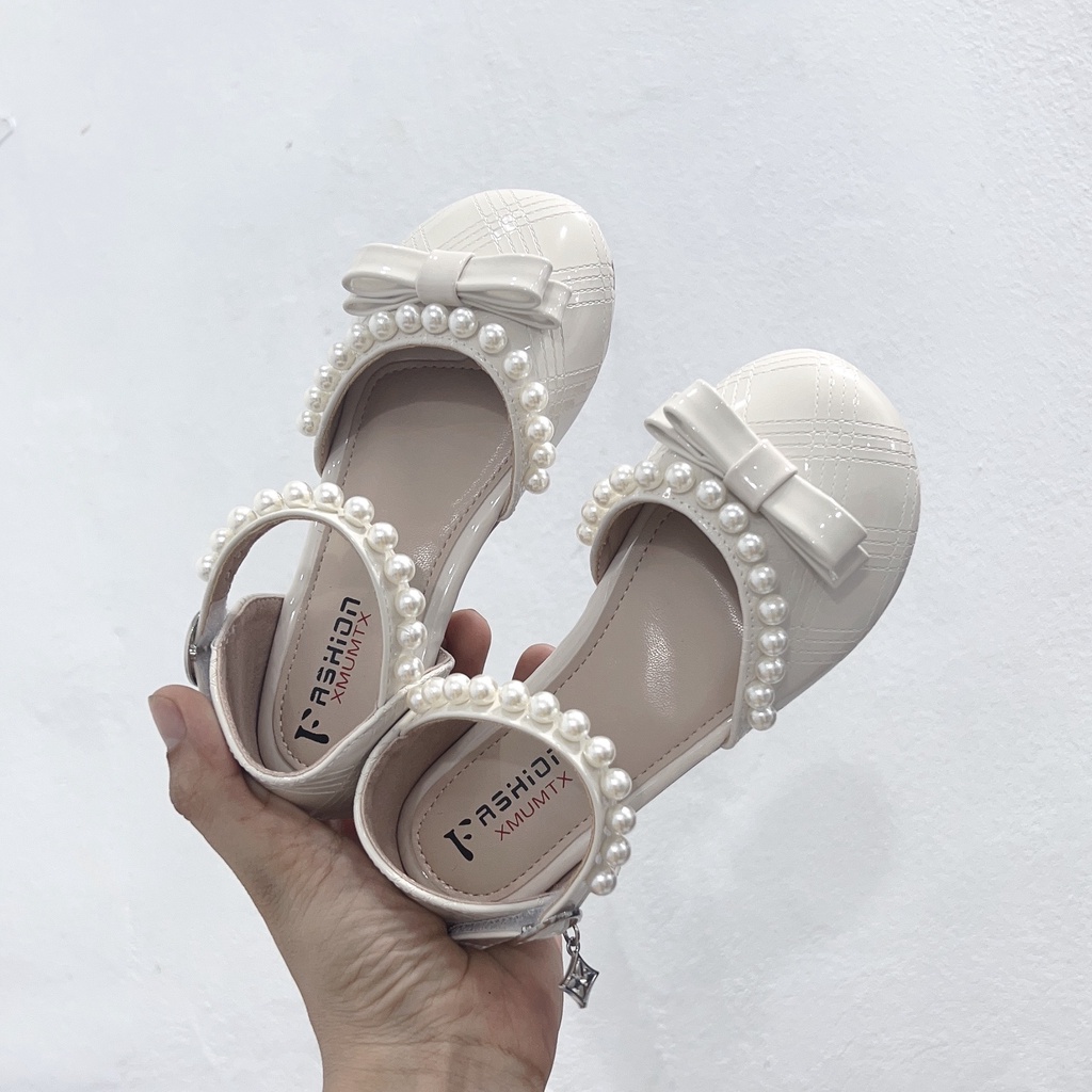 Giày búp bê bé gái da bóng mềm đính hạt siêu xinh sang chân đế dẻo nơ nhỏ xinh xắn thời trang 9008