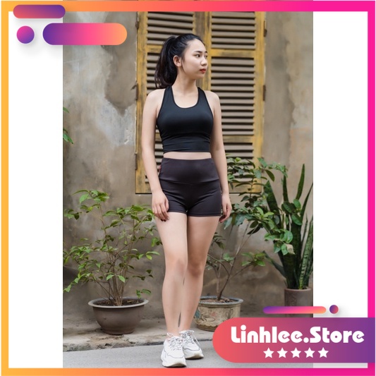 Áo bra croptop nữ dáng lửng đan dây mặt sau có sẵn đệm ngực,quần đùi cạp cao thể thao nữ tập gym,yoga,aero