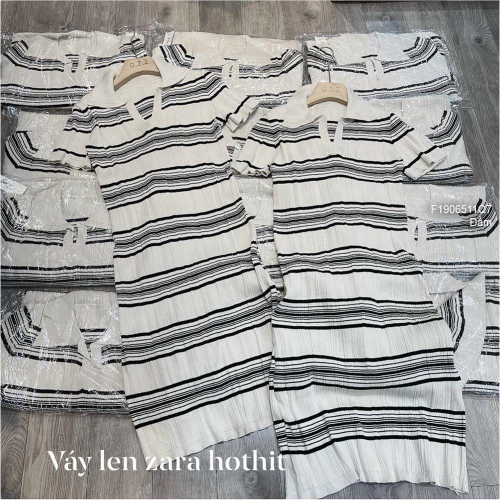 Đầm body len kiểu kẻ sọc dáng dài cổ tim bẻ tay con hàng QC!