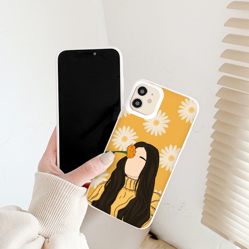 Ốp Lưng iphone Silicone Mềm Love Women cô gái và hoa vàng ốp iphone cạnh vuông 7 plus 8 6 6s Plus X Xr 11 12 13 Pro Max