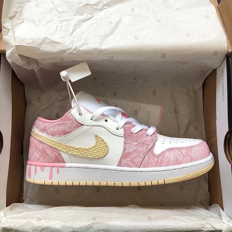 Giày Sneaker nữ, giày thể thao Air Jordan 1 Low Hồng Kem Vảy Sơn, giày JD1 Pink cực hot cho Nữ Full Box 2021