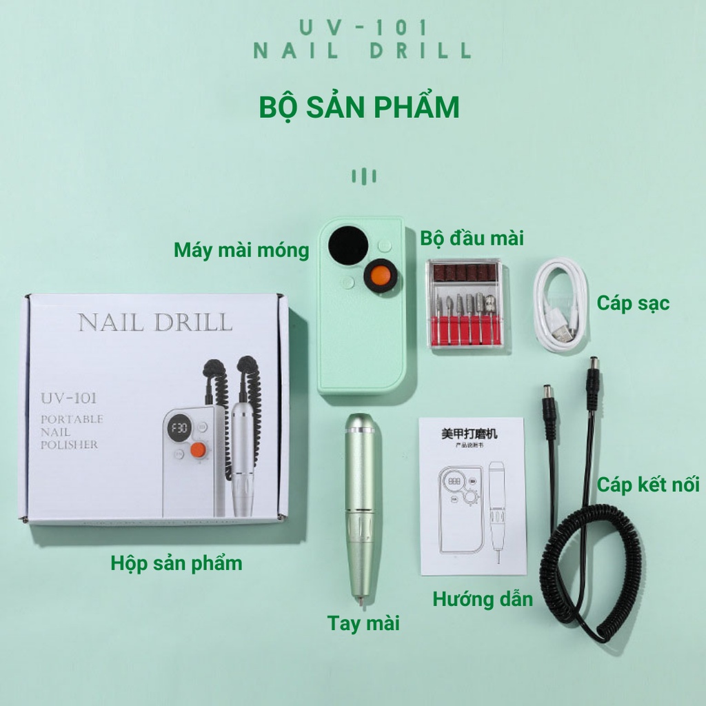 Máy Mài Nail MANICURE UV101, Máy Mài Móng Mài Bột Tích Điện Cầm Tay Cao Cấp- Bảo Hành 12 Tháng, Tặng Kèm Bồ Đầu Mài
