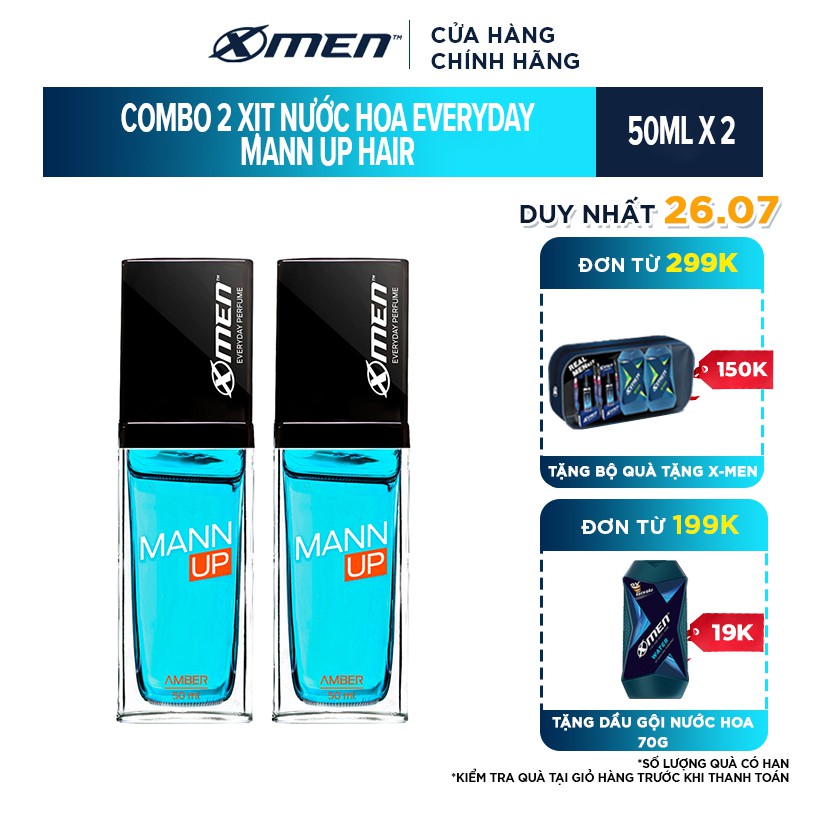 Combo 2 Xịt nước hoa hằng ngày X-Men Everyday Perfume Mann Up Amber 50ml/chai