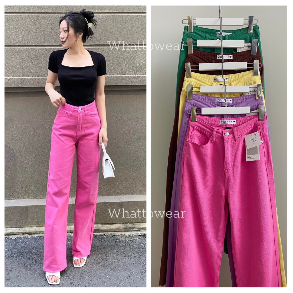 Quần jeans ống suông lưng cao bảng màu nổi bật mùa hè