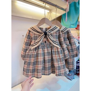 Váy kẻ thô cổ thuỷ thủ bé gái