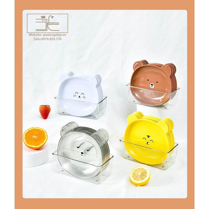 Đĩa Gấu đủ màu - an toàn thực phẩm - Set đĩa nhựa hình gấu - đĩa gấu kích thích bé - Tặng khay để đĩa khi mua 8 sản phẩm