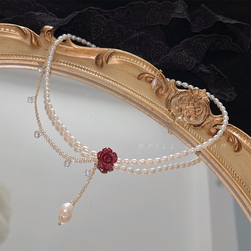 Vòng cổ Đính Ngọc Trai Và Hoa Hồng Chất Lượng Cao Thời Trang