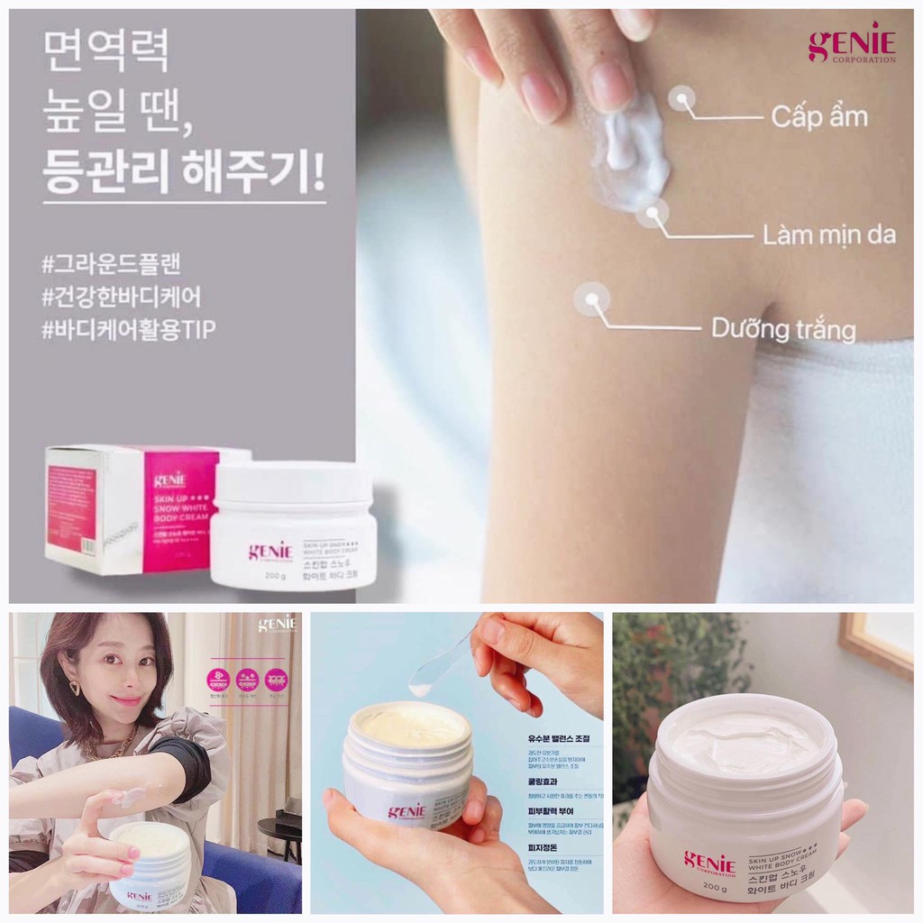 Kem Body Dưỡng Trắng Tinh Thể Nước Skin Up Snow White Body Cream Genie