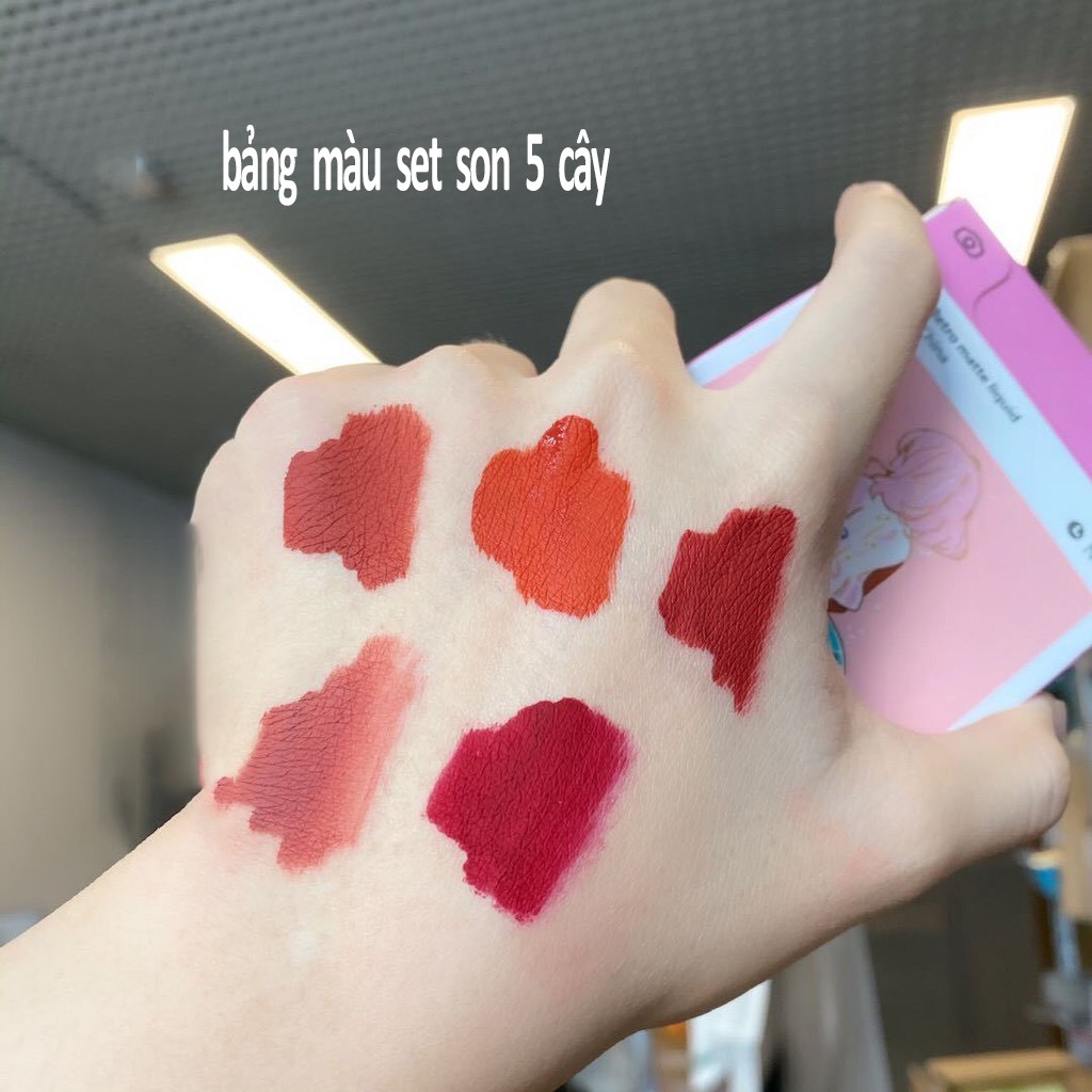 Set 5 son Mugeleen hình hộp thuốc lá , son kem cổ trang siêu lì mịn đẹp cô gái Cô Gái Meyoco Retro Matte Liquid  A34