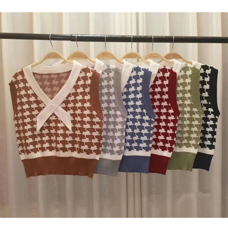 Áo vest cổ chữ v đính đá phong cách retro thanh lịch