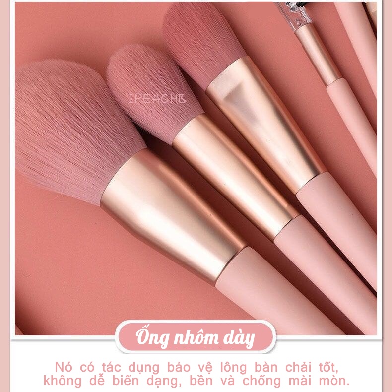 Set 8 cọ trang điểm lông siêu mềm Tặng Kèm Túi Zip Vintage Bộ cọ trang điểm cá nhân mini dễ mang theo