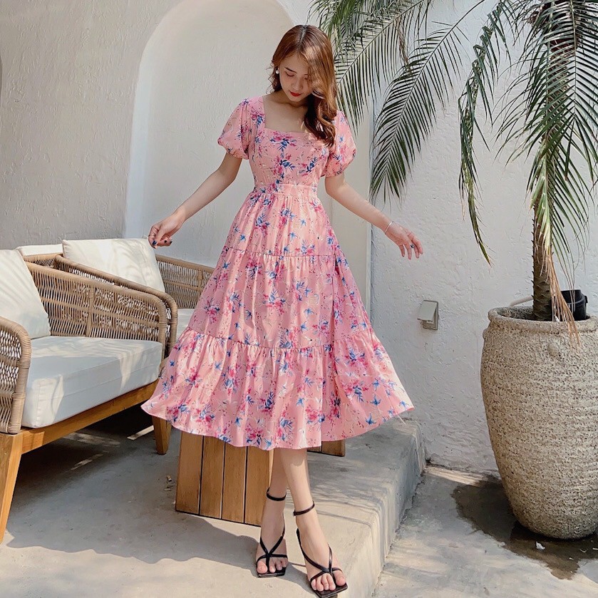 Đầm Maxi hoa bo chun lưng, xếp tầng vô cùng nữ tính VINTAGE STORE