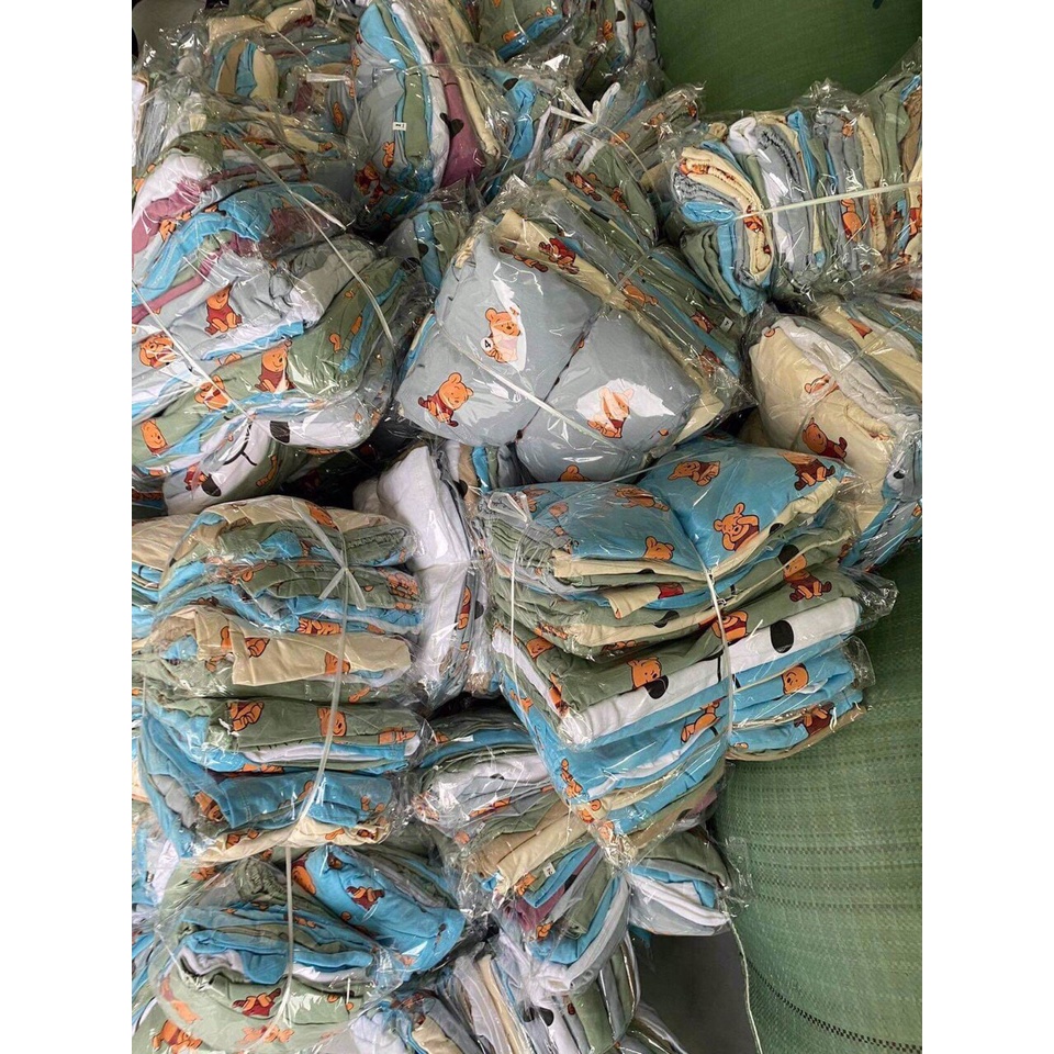 Bộ Thun Cotton Dài Tay Thu Đông In Hình Gấu Vải Len Tăm Dày Dặn Cho Bé Từ 8 - 18kg