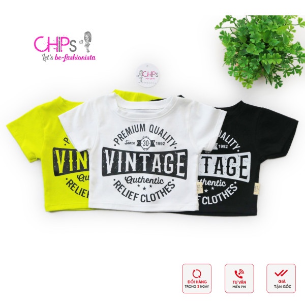 áo croptop cọc tay in hình sành điệu có ba màu cho bé gái