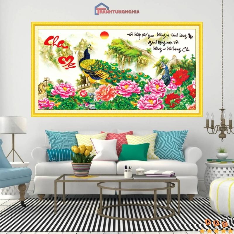 Tranh đính đá ABC cha mẹ 1m x 55cm