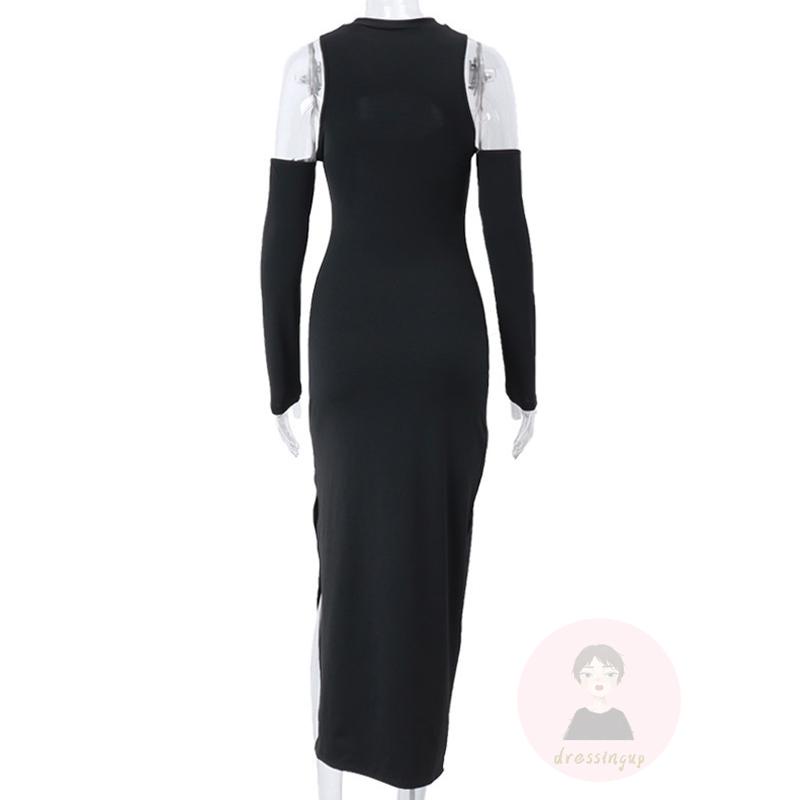 Váy body Tay Dài Cổ Thuyền Màu Sắc Thanh Lịch Cho Nữ Đen, S / M / L