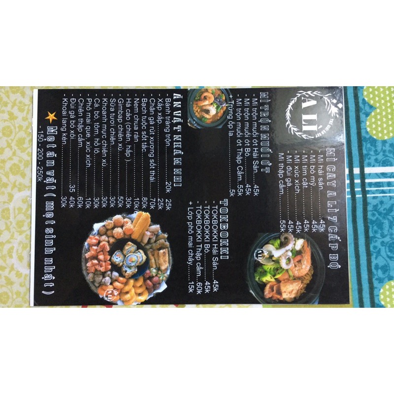 In Menu theo yêu cầu, menu fomex, menu bồi, menu ăn vặt, manu quán trà sữa, spa