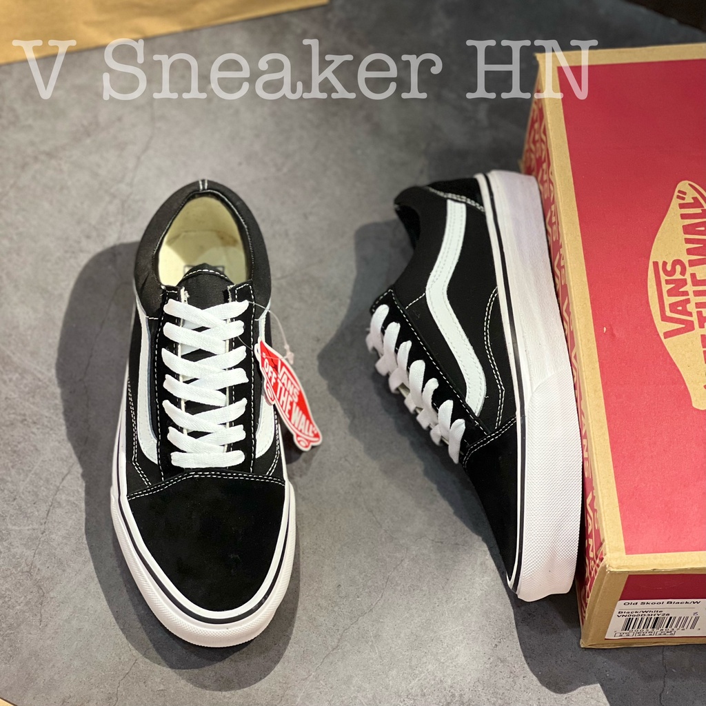 Giày Thể Thao Vans Old Skool Cổ Ngắn Đen Kẻ Trắng Nhung Nỉ Cao Cấp Đế Đúc Black/White - Sneaker Vans Nam Nữ