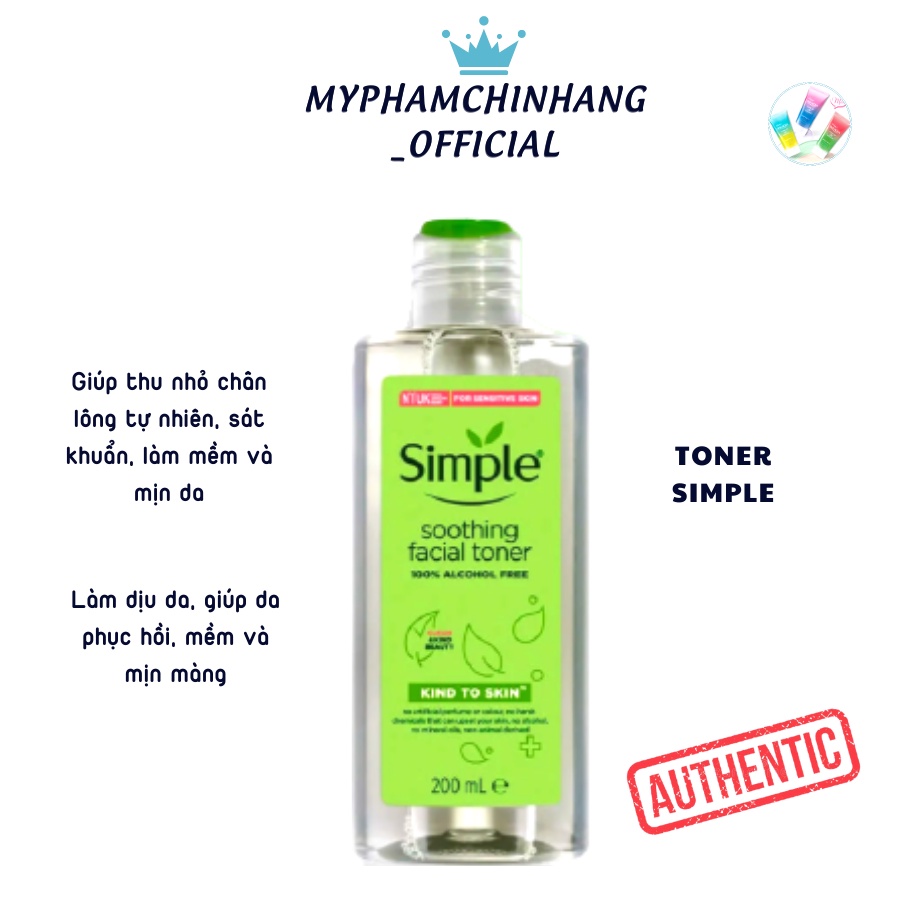 Nước hoa hồng Simple Toner làm dịu và cân bằng độ ẩm cho da 200ml Mới nhất