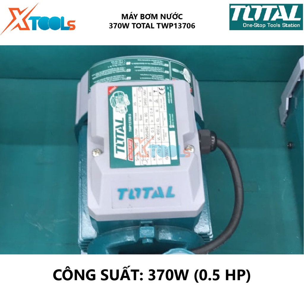 Máy bơm nước TOTAL TWP13706 máy bơm đẩy cao 220V-240V-50Hz, Công suất 370W (0.5 HP), Chiều cao tối đa 35m, bơm hóa chất