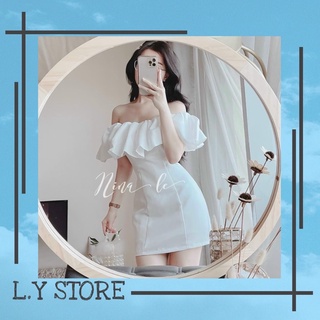 Đầm trễ vai nhún tay hồng bo chân tôn dáng