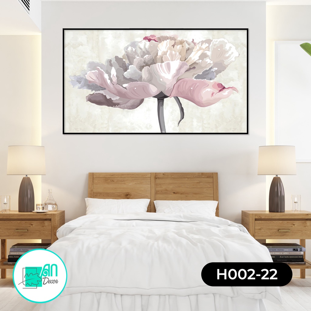 Tranh canvas treo tường hoa màu nước khổ ngang H22 - 90 x 50 cm