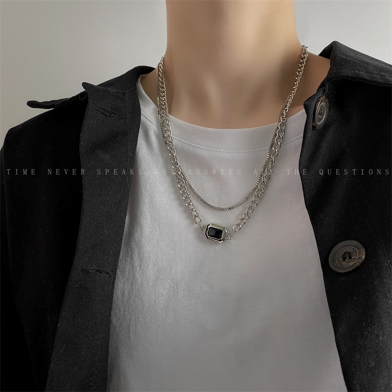 Dây Chuyền C355 Đính Đá Đen Phong Cách Hip Hop Âu Mỹ Cổ Điển Thời Trang Cho Nam Nữ