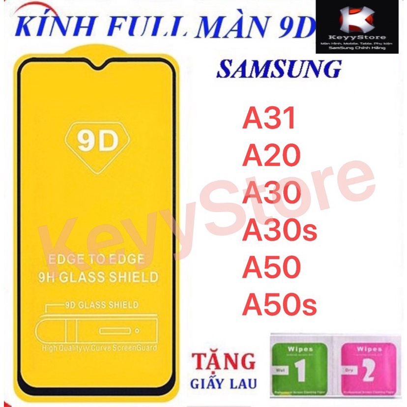 Kính cường lực Full viền cho Samsung A31 A20 A30 A30S A50 A50S Chống trầy xước bảo vệ máy