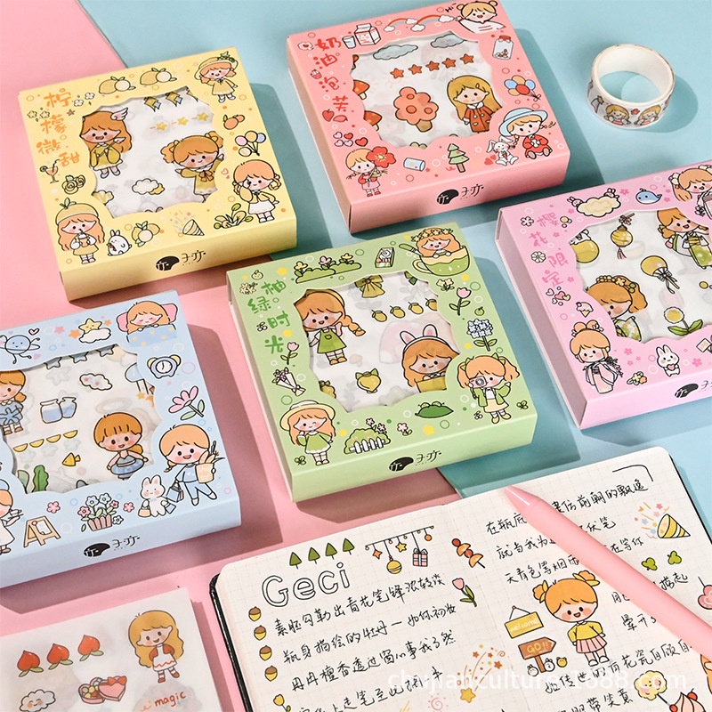 Sticker Bộ 20 Miếng Dán PET Chống Nước Hình Cô Gái Nhỏ Dễ Thương Dùng Trang Trí Sổ Tay/Máy Tính