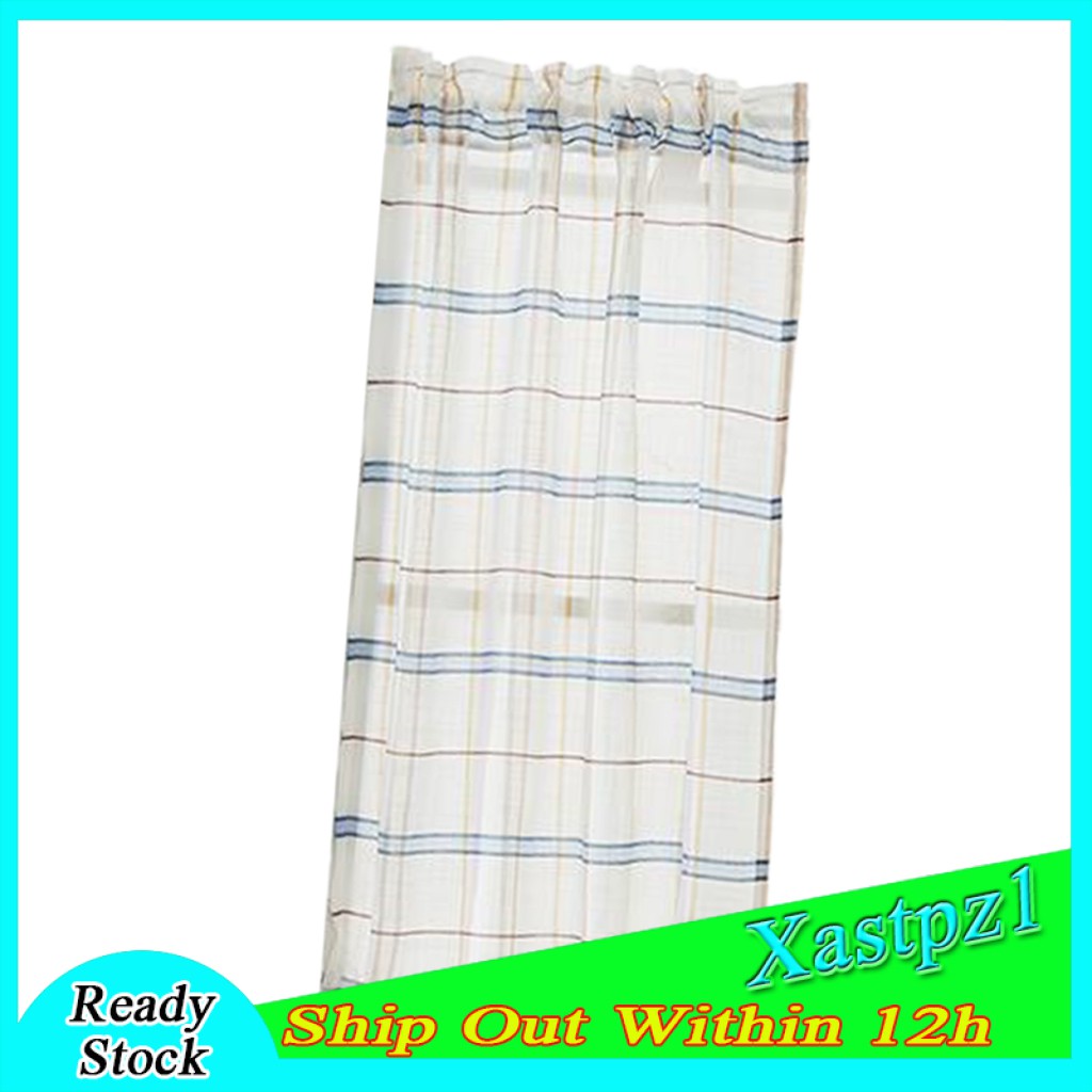 [Ready Stock] Rod Pocket Checked Linen Window Voile Curtain Valance Tier