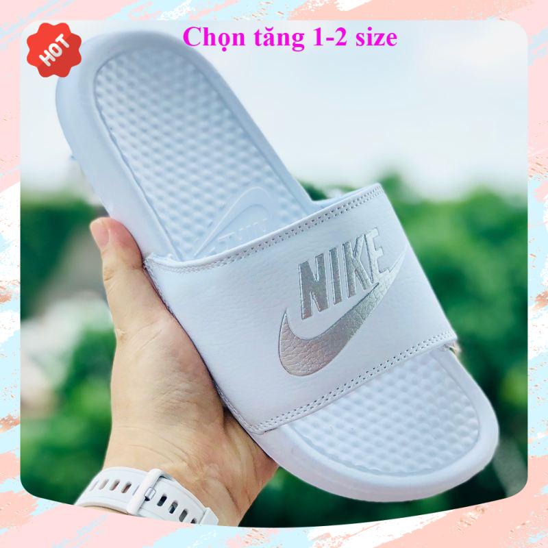 Dép unisex 𝐍𝐈𝐊𝐄 ❤️FREESHIP + Hộp❤️dép nk quai ngang thể thao nam nữ mk in nike trắng bạc, tem tag mac đây đủ,