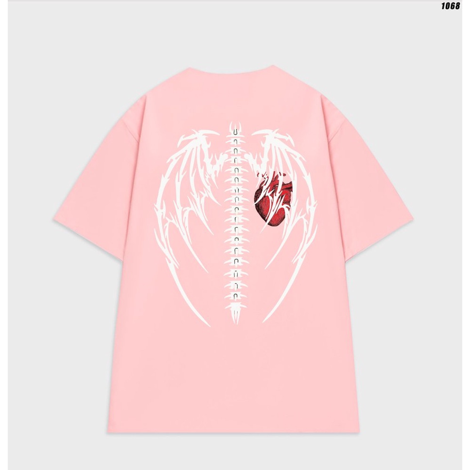 Áo thun form rộng unisex tay lỡ Xương trái tim 1068 HY KOREA