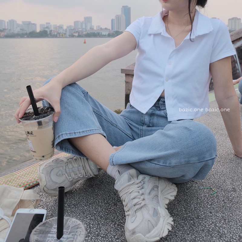 [Mã FASHIONT4WA2 giảm 10K đơn 50K] Áo croptop cổ Polo Bazic one | BigBuy360 - bigbuy360.vn