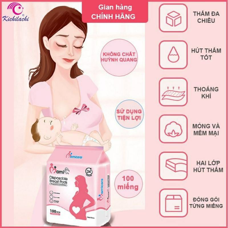 Hộp 108 miếng lót thấm sữa mẹ dùng 1 lần Kichilachi Kichi TSK / Túi 100 miếng Mamicare
