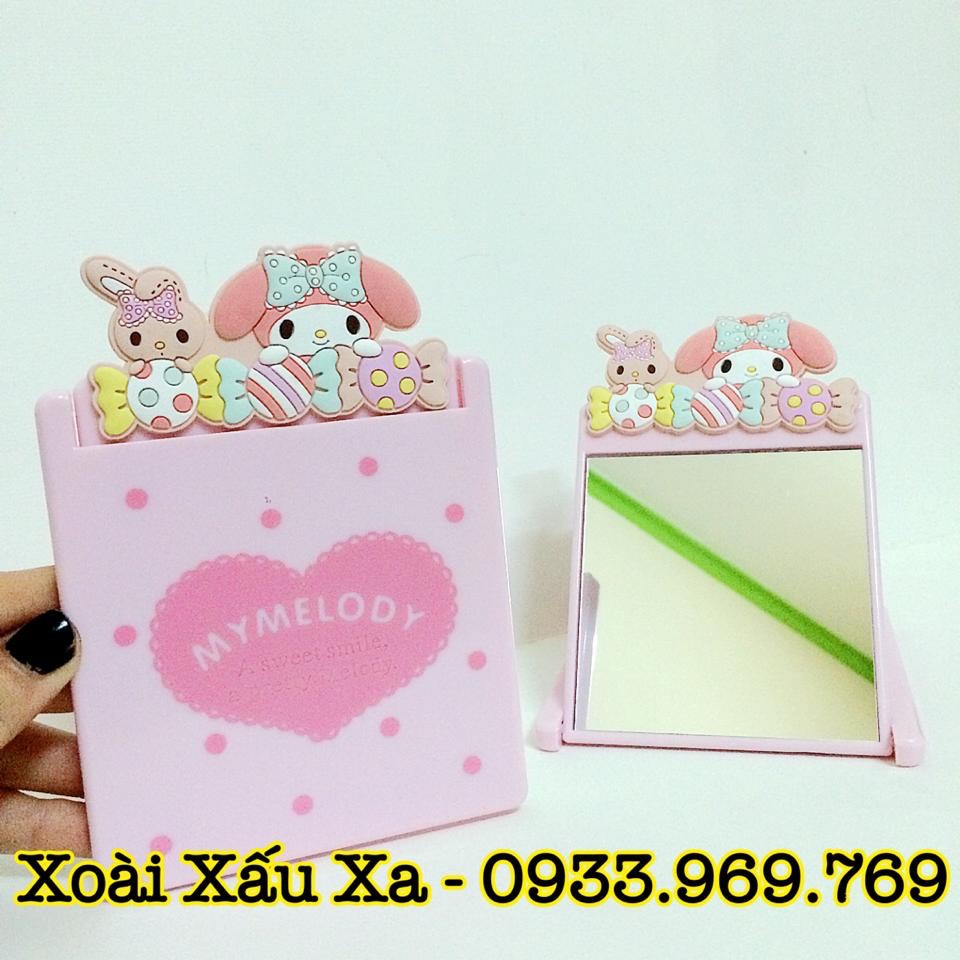 Gương gấp bỏ túi tiện lợi hình Kitty, thỏ Melody, 15*8cm