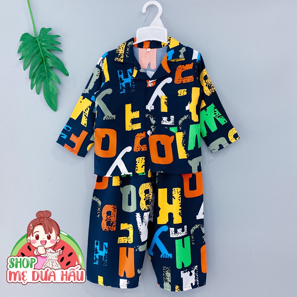 Quần áo bé trai -  Đồ bộ bé trai Pyjama chất vải lanh lụa mềm mịn size 8-32kg shop mẹ dưa hấu