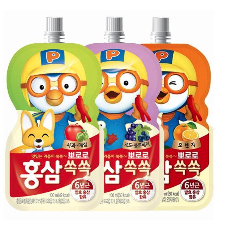 Nước Uống Hồng Sâm Trái Cây Trẻ Em Paldo Pororo Hàn Quốc Túi 100ml