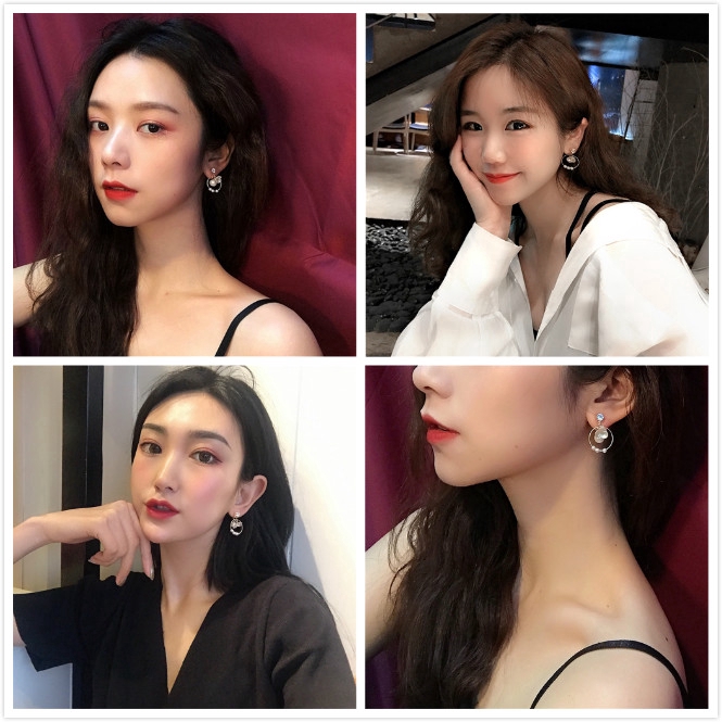 Đôi bông tai đính cườm hình tròn sáng bóng thời trang cho nữ