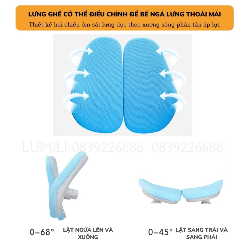 [ Tặng chống cằm ] Ghế chông gù chống cận trẻ em Lumili Y1 cao cấp có tay vịn 2 lưng tựa phù với với học sinh tiểu học