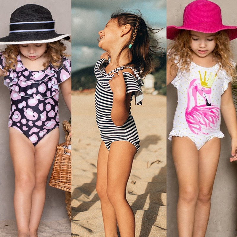 Đồ bơi NNJXD liền một mảnh thiết kế diềm xếp nếp hở lưng thời trang mùa hè xinh xắn dành cho bé gái