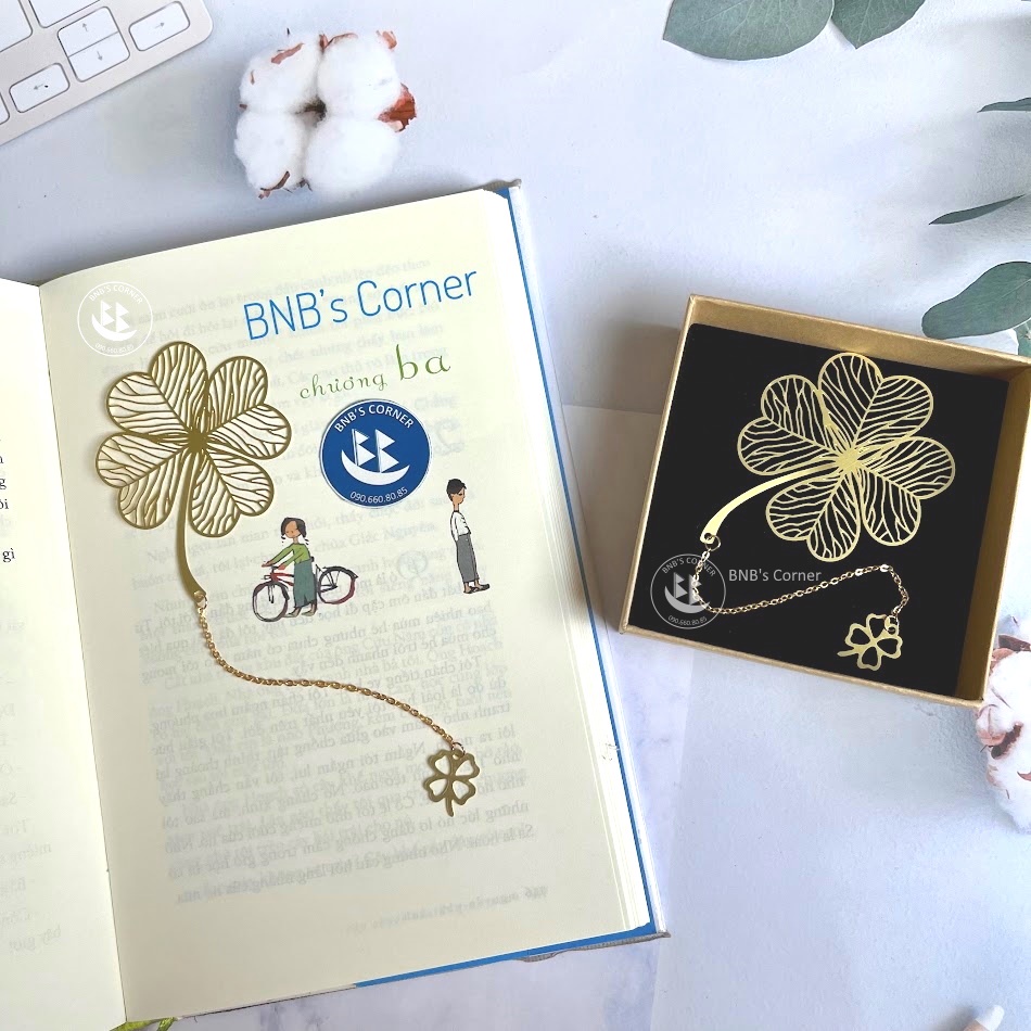Bookmark kim loại lá phong, hoa sen, cỏ 4 lá Tinango