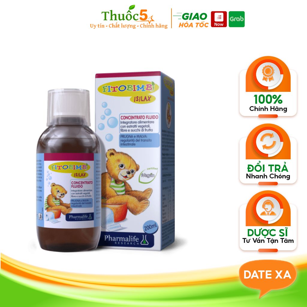Siro Uống Fitobimbi Isilax men chất Xơ, Giúp Nhuận Tràng, Ngăn Ngừa Táo Bón Ở Trẻ Nhỏ Chai 200ml