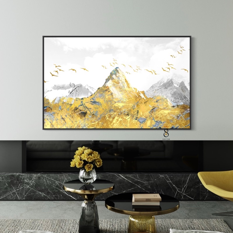 Tranh Canvas | Gold Art Abstract 1FHABS019 | Tranh Căng Khung Cao Cấp | Tặng Kèm Đinh Đa Năng