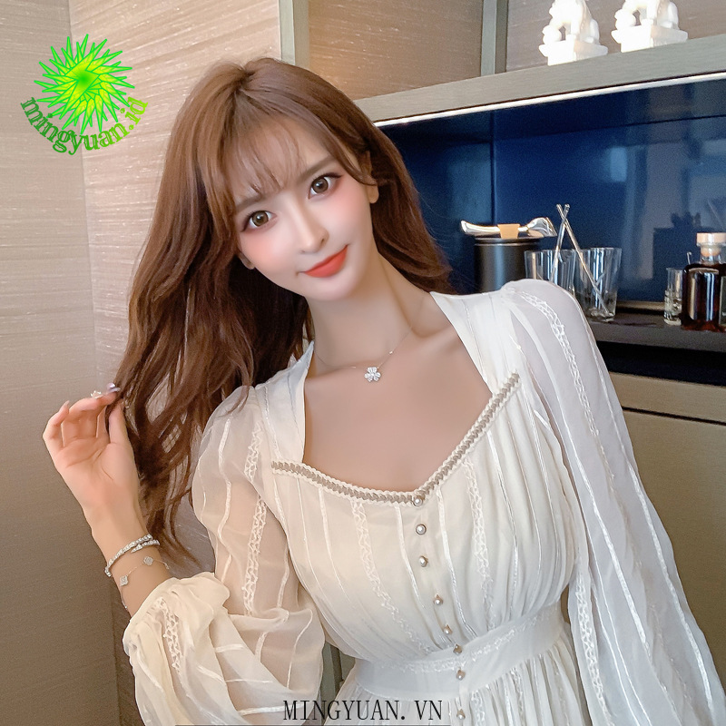 ( Mingyuan ) New retro v-neck long-sleeved waist slim dress