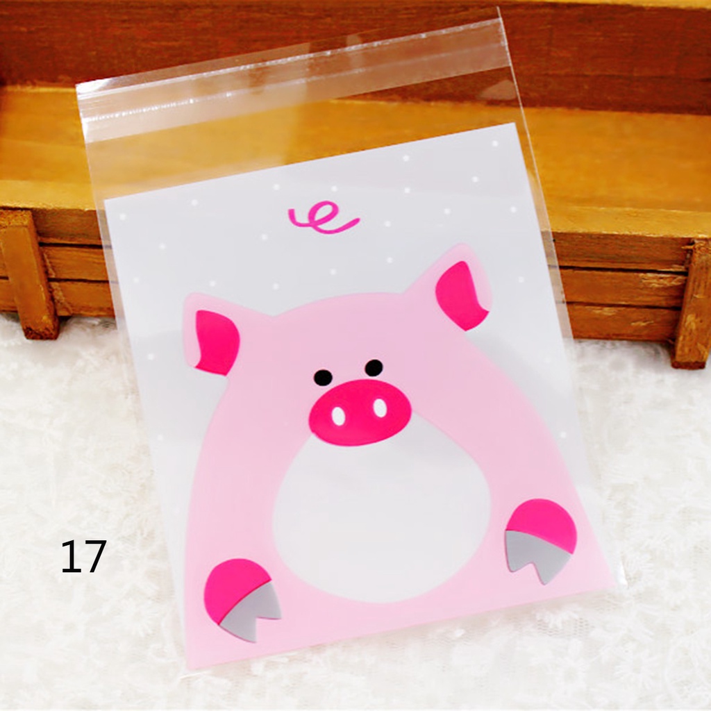 Set 100 túi nhựa đựng bánh kẹo in hình động vật đáng yêu có keo dính dùng làm quà tặng sinh nhật